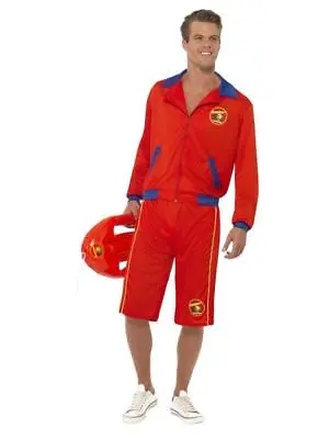 MEN's 90'S BAYWATCH BEACH MEN'S LIFEGUARD COSTUME WITH JACKET AND LONG SHORTS • £32.99