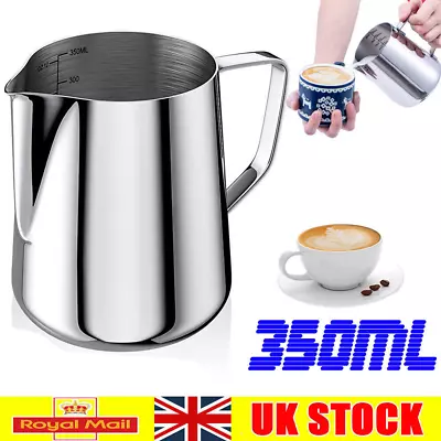 Stainless Steel Milk Jug Frothing Frother Coffee Latte Pitcher 350ml Measure Cup • £5.99