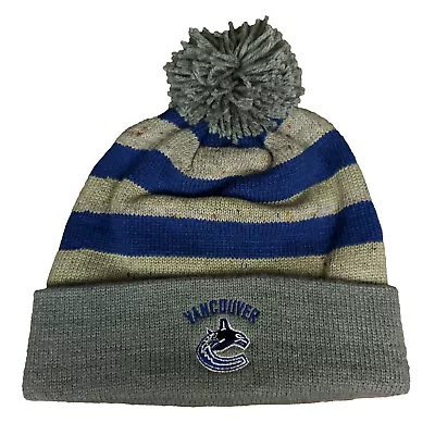 Vancouver Canucks Mitchell & Ness NHL Cuff Beanie Knit Pom Cap Grey Blue Hat NWT • $21.99