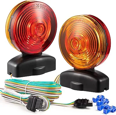 12V Magnetic Tow Light Kit For Trailer RV Dolly Boat Truck Two Side Red & Amber • $26.99