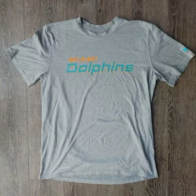 Miami Dolphins Men's Nike T-shirt Size Large Gray Athletic Cut Dri-Fit Spell Out • $17.99