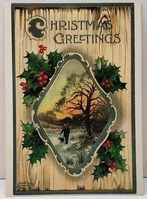 Christmas Greetings Holly Berry Country Scene A Repro Of 1874-1895 Postcard E10 • $4.95