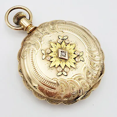 STUNNING 14k Antique Woman’s Pocket Watch Multicolor Gold Case W Diamond “Anna” • $1499