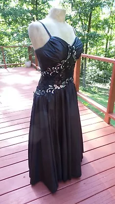 ALYCE DESIGNS- Black Satin Sequined Holiday Formal Evening Prom Dress Size M/L • $89.99