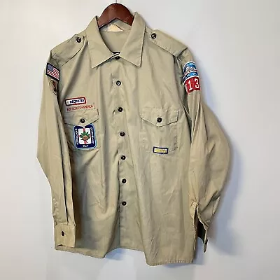 VTG 70s Boy Scouts Of America Men's Long Sleeve Button Up Shirt Brown Uniform XL • $22.45