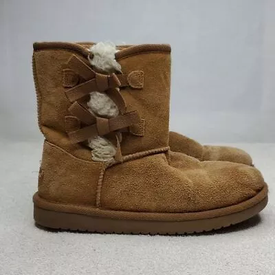 Koolaburra By Ugg Kids Victoria Short Boot Tie Side Detail Brown Suede Girls 4 • $15.80