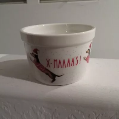 Dachshund Porcelain Christmas Ramekin Bowl Dish Custard Trinket Cup Ciroa NEW • $10