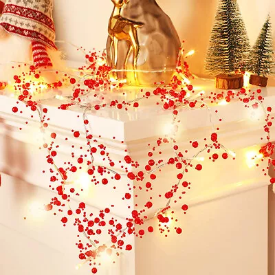 Indoor Christmas Decorations  10FT 30LED Festive Lighted Berry Beaded Garland • $13.99