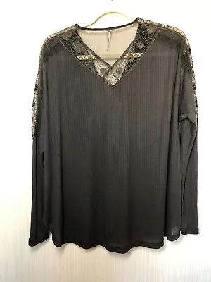 NWT Free People Womans Long Sleeve Top - Lace Design OB1103287 Washed Black Sz S • $49.99