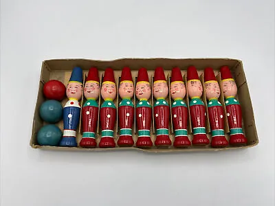 $34.95 • Buy German Childs Wooden Bowling Skittles Game Complete 10 Pins 3 Balls Vintage