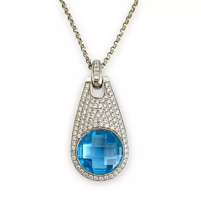 Movado Blue Topaz & Diamond Pendant Necklace • $1200