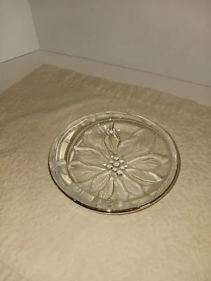 Vintage Frosted Glass 5  Trinket/Candy  Dish W/Poinsettia Flower & Gold Trim • $22