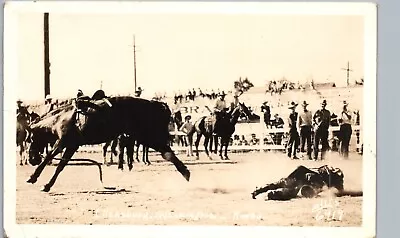 RODEO COWBOY FALLEN Ellensburg Wa Real Photo Postcard Rppc Bronco Ellis History • $12