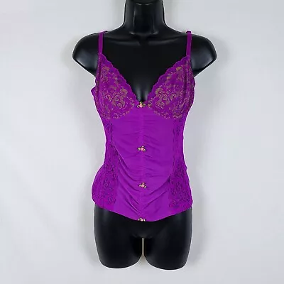 Betsey Johnson Sheer Camisole Lingerie Purple Womens L Lace Lined Girly • $19.99