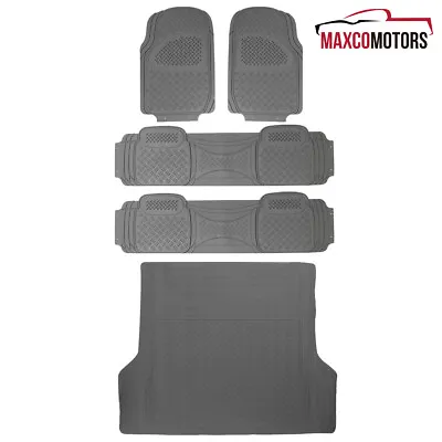 Floor Mats Fits 5PC Gray Heavy Duty All Weather 3D Rubber Front+Rear+Trunk SUV • $52.49