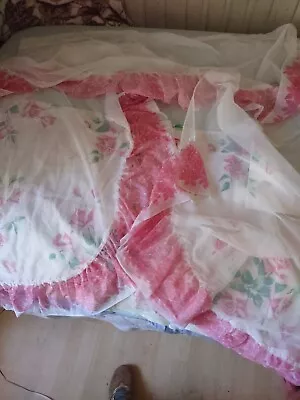 Vintage Pink Curtains With Roses Matching Table Cloth • $14.99