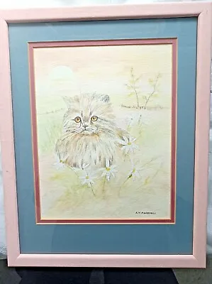 £8 • Buy CAT HOME NEEDED! - Original Watercolour By Artist A.M.Marshall  39cm X 31cm