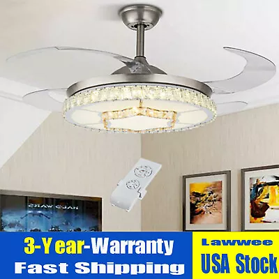 Crystal  42'' Retractable Ceiling Fan Light LED Chandelier Lamp + Remote Control • $95