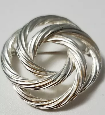 Monet Silver Tone Interlocking Circles Rope Texture Silver Tone Pin Brooch • $20