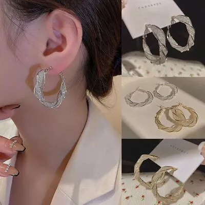 Mesh Crystal Cutout Pattern Lymphatic Activity Hoop Earrings  Women Girls • $15.02