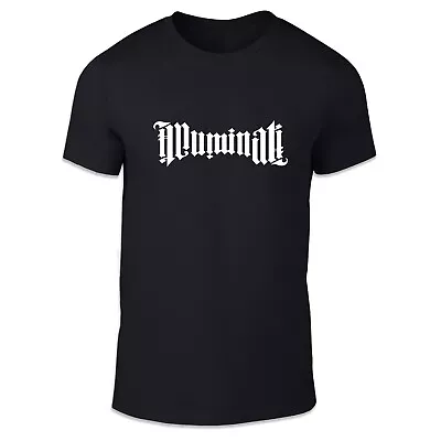 Unisex T-Shirt - Illuminati Text Logo - Casual Crewneck Gift Matrix Eye Robot • £12.95