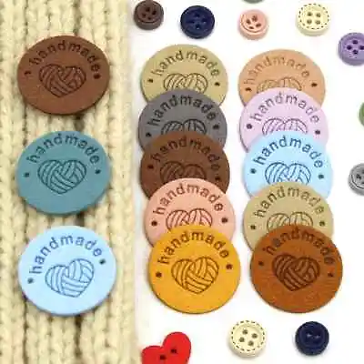 Faux Suede Leather Labels HANDMADE Round Hand Made Clothing Tag Label Tags 25mm • £1.80