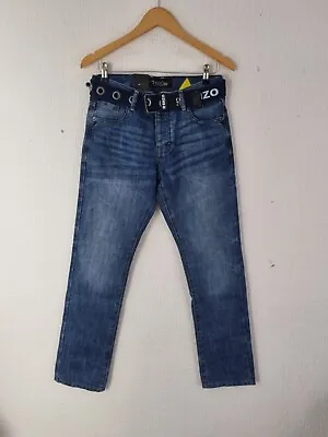 Ze Enzo 989 Jeans Mens Size 28 R Blue Denim Straight Fit With Belt • £14.95