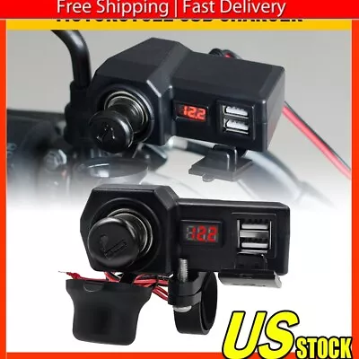 Waterproof Motorcycle Handlebar Dual Charger USB Phone Cigarette Socket Lighter • $13.29