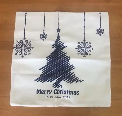 Christmas Happy New Year Zipper Pillow Cover ~ Snow & Tree  17 1/2   Square • $5