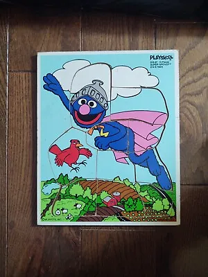 Vintage Playskool Wooden Puzzle Muppets Super Grover 10 Pieces • $8