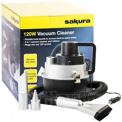 12v Sakura Wet Dry Vacuum Cleaner Hoover Portable Car Caravan Air Pump Inflator • £18.69