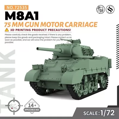 SSMODEL WOT WT 1:72 Military Model Kit US 75mm Gun Motor Carriage M8A1 • $15.99