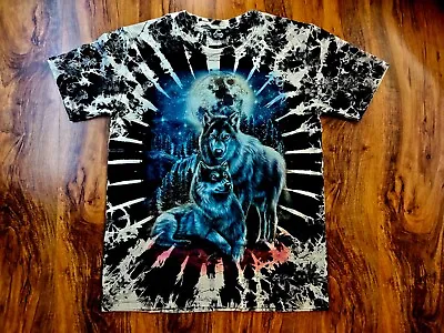 Tie Dye T-Shirt Wolf Moon Native American Indian Wolves Glow In Dark Size L • $25.99