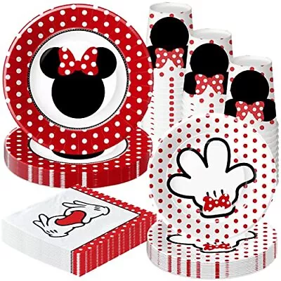 APOWBLS Minnie Birthday Party Supplies - Minnie Theme Mouse Plates And Napkin... • $39.82