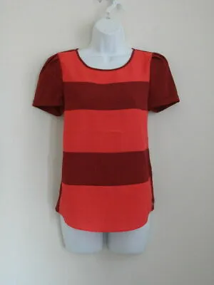 NWT MAISON SCOTCH Burgundy Stripe Short Sleeve Blouse Top XS • $26.99