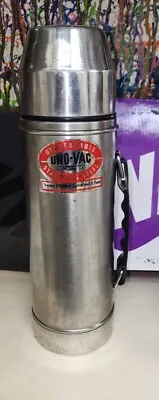 Vintage UNO-VAC Thermos Stainless Steel Unbreakable Made In USA CLEAN With Cup. • $8.95
