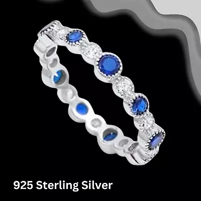 STACKING RING  925 STERLING SILVER CZ Sapphire Band ~ Size 7 8 9 10 11 12  O - Y • $27.75