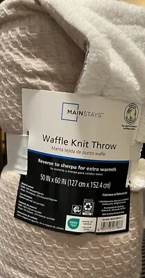 Waffle Knit Sherpa Throw - Mainstays Light Tan & White - 50 X60  • $7.99