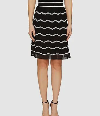 $546 M Missoni Women's Black A-Line Elastic Striped Knee Length Skirt Size 42 • $63.98