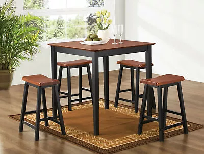 5 Piece Counter Height Dining Table And Stool Set In Oak And Black • $299