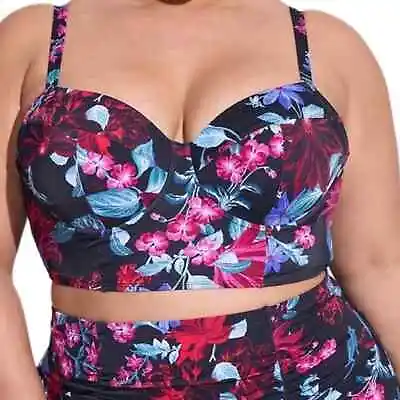 Torrid Underwire Long Line Bikini Top Mystical Forest Floral-Black 6 D/DD NWT • £40.59