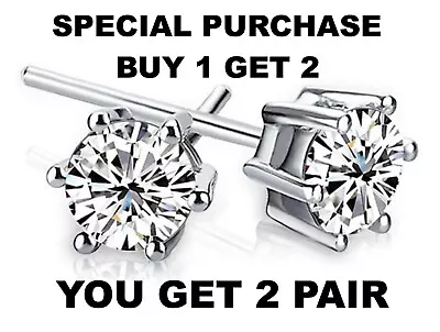 2 Carat CZ Earrings Cubic Zirconium Brilliant Cut Girls Womens WHITE GOLD PLATED • $9.99