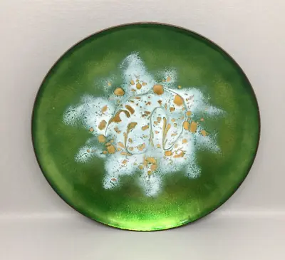 Vintage 7.75  D. SUTTON Enamel On Copper Dish Winter Snow Floral Xmas Christmas • $18.75