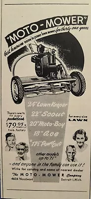 The Moto-Mower Company Detroit Power Lawn Mowers Vintage Print Ad 1950 • $6.77