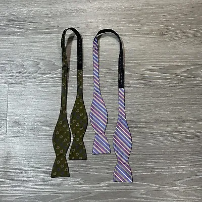 Lavar En Seco Bow Tie Men Silk Purple Stripe Green Paisley Lot Of 2 Medium Bow • $13.49