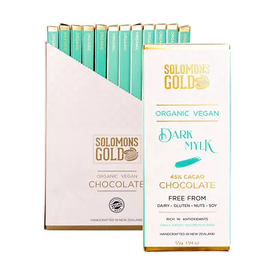 ^ Solomons Gold Organic Vegan Dark Mylk Chocolate (45% Cacao) 55g X 12 Bars • $77.62