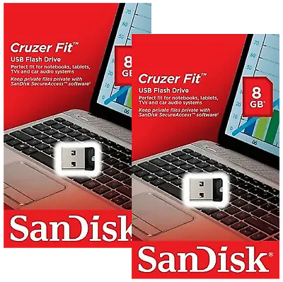 $10.99 • Buy Lot Of 2 Sandisk Cruzer FIT 8GB USB 2.0 Flash Mini Drive SDCZ33-008G 16GB Total