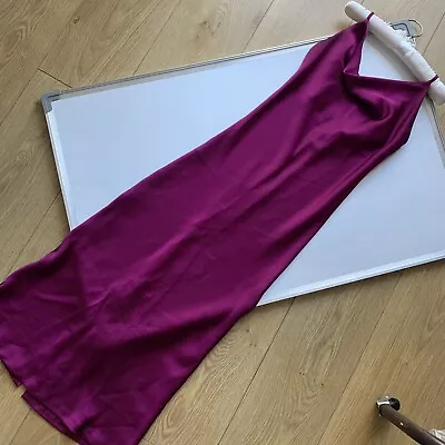 Size 6 8 Magenta Cowl Neck Satin Midi Dress Urban Touch Silky Strappy Purple • £32.95