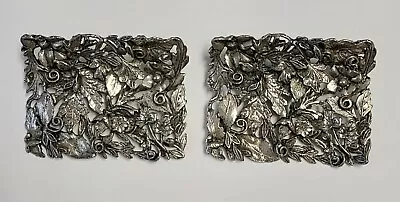 Vintage Signed MUSI Floral Metal Shoe Clips Silver Tone Curved Victorian Revival • $16