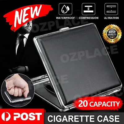 Stainless Steel+Pu Cigar Cigarette Tobacco Case Pocket Pouch Holder Box OZ • $5.45